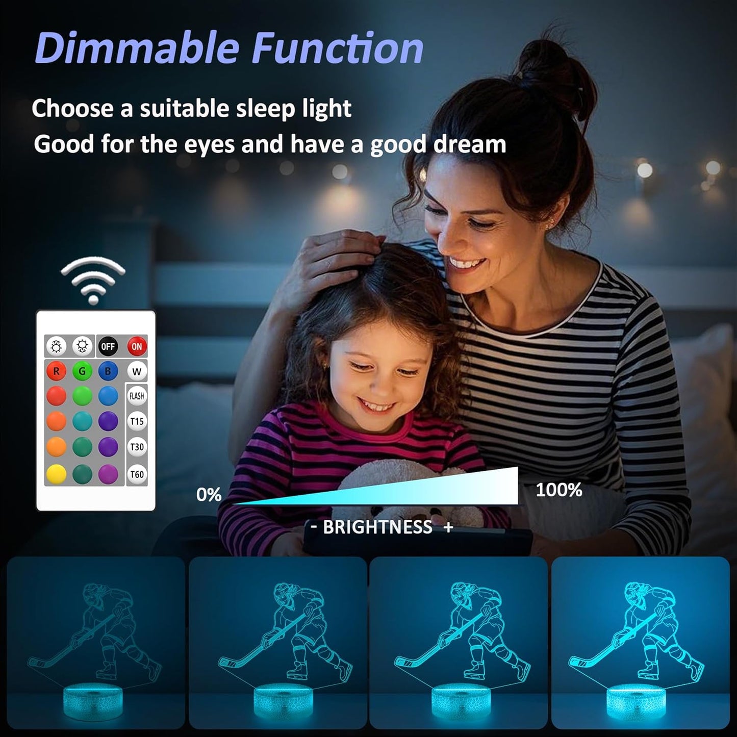 Hockey Gifts for Girls, Ice Hockey Girl Player 3D Illusion Lamp Night Light with 16 Colors Remote,Hockey Stuff Accessories for Best Friends Sister Sports Fan Lover Xmas Bedroom Decor Gifts