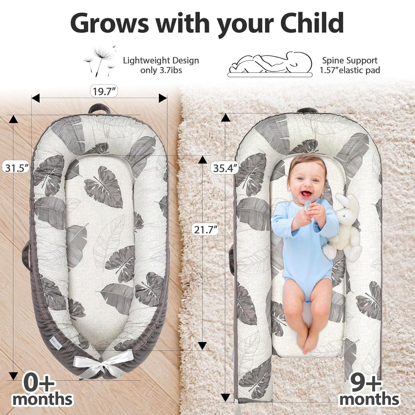 Baby Lounger | Organic Cotton Infant Lounger | Reversible, Adjustable & Portable Floor Lounger | Soft, Breathable, Washable Cover