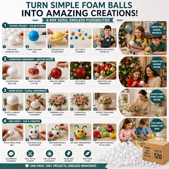 Evershine 520 Pack Craft Foam Ball Assorted