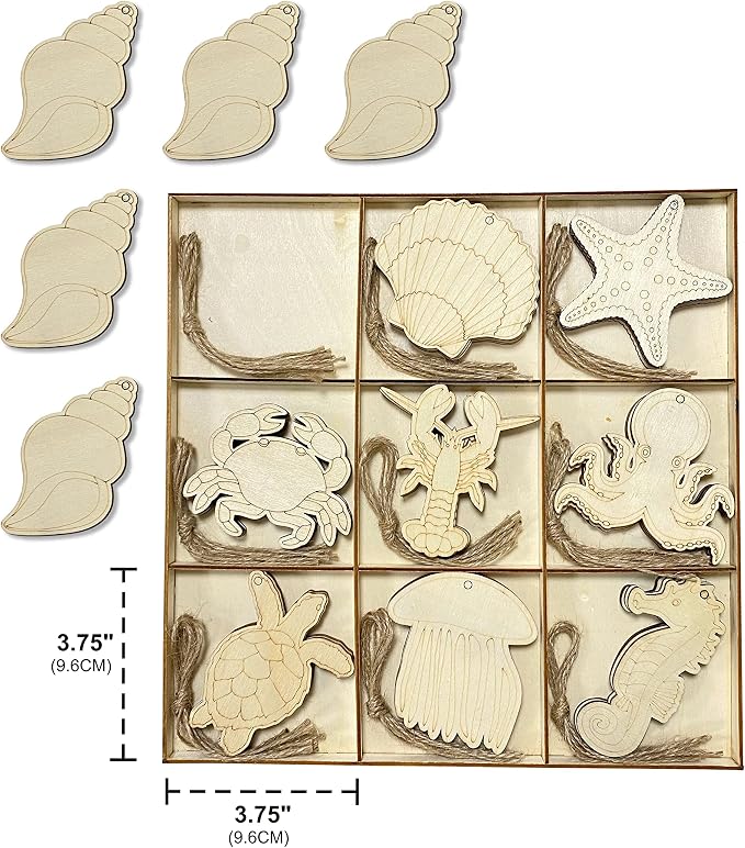 45 Pack Unfinished Wooden Ocean Sea Animals Cutouts