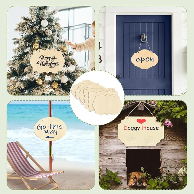 FSWCCK 24 Pieces Unfinished Hanging Wood Sign Blank