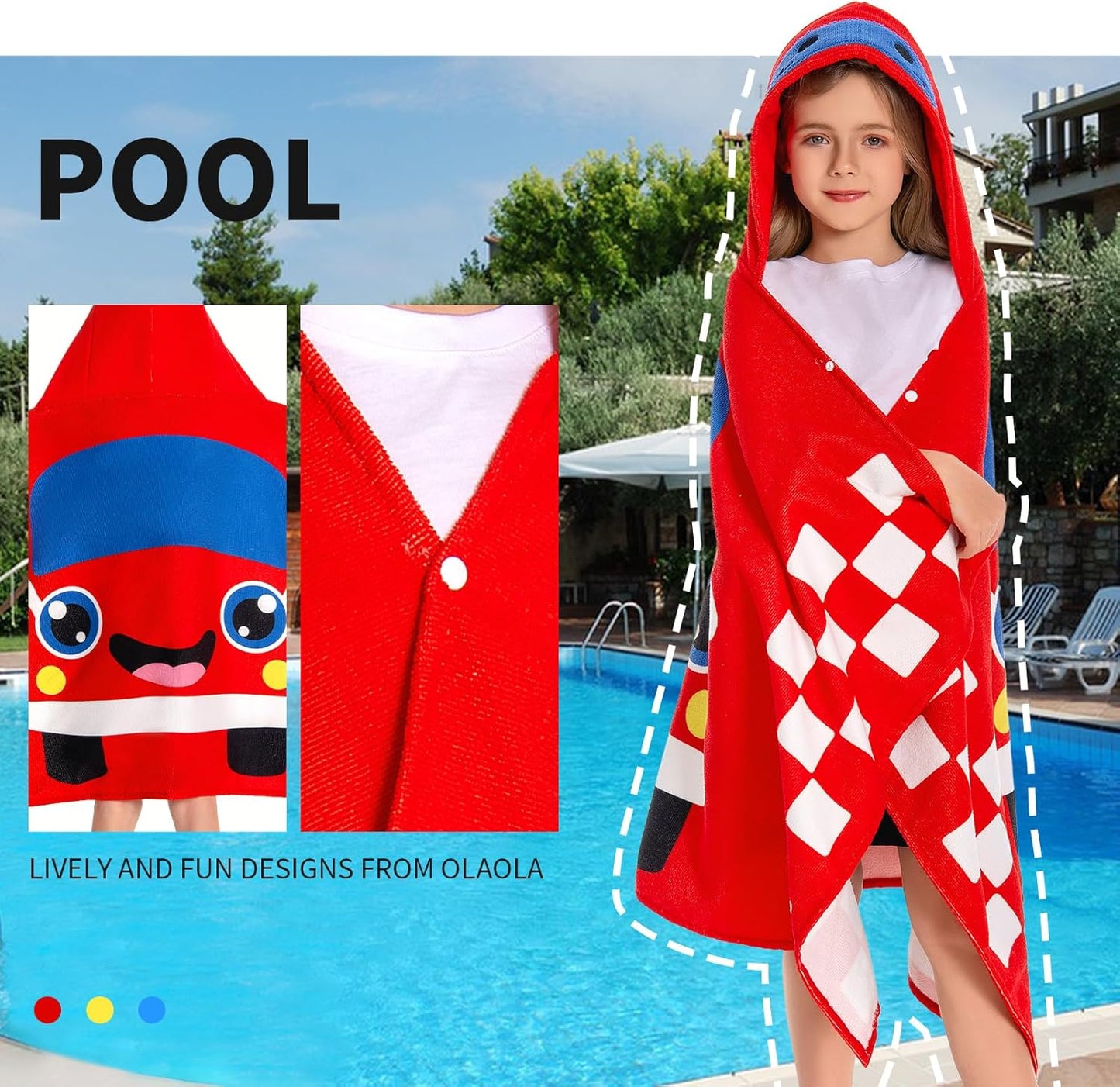 OLAOLA Car Hooded Towel for Kids 3-12 Years, 28" x 53" Soft Thick Absorbent Beach Towels, Toddler Bath Towel Wrap Swim Pool Towels Poncho for Boys Girls