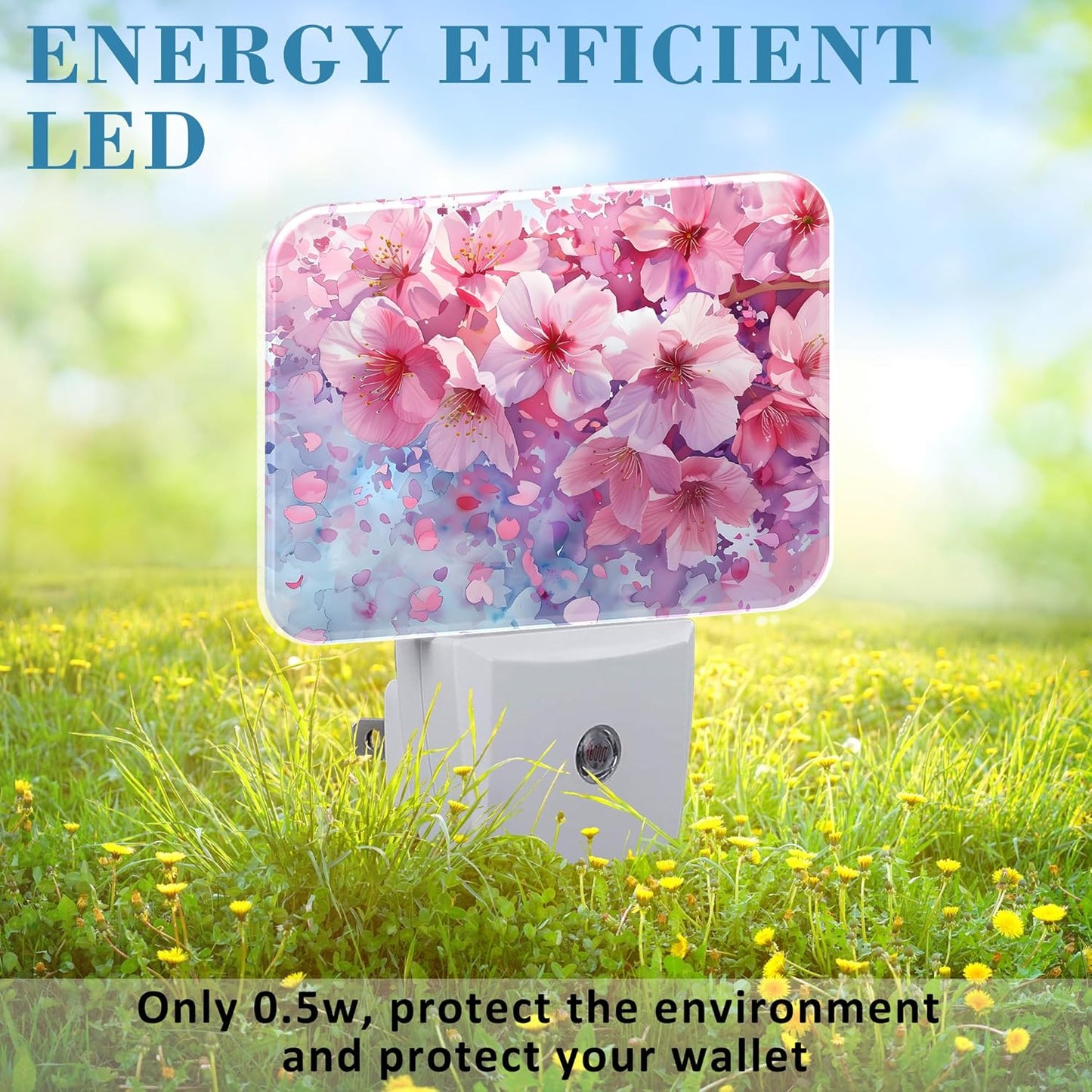 Watercolor Cherry Blossom Night Light Cherry Blossom Nightlight Plug into Wall with Dusk to Dawn Sensor for Kid Girls Boys Women Men Room, Hallway, Kitchen, Bathroom, Stairs Decor