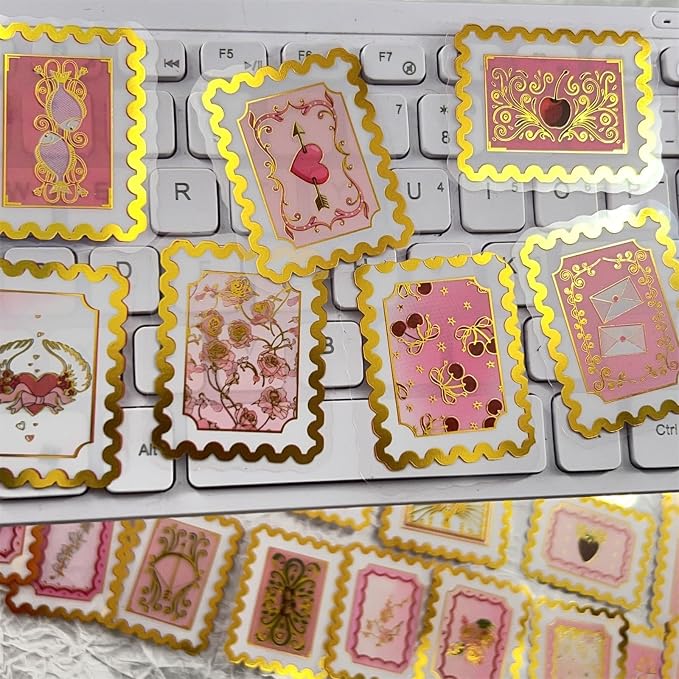 50 Pieces of Gold-Embossed Cartoon Love Stamp Stickers, Suitable