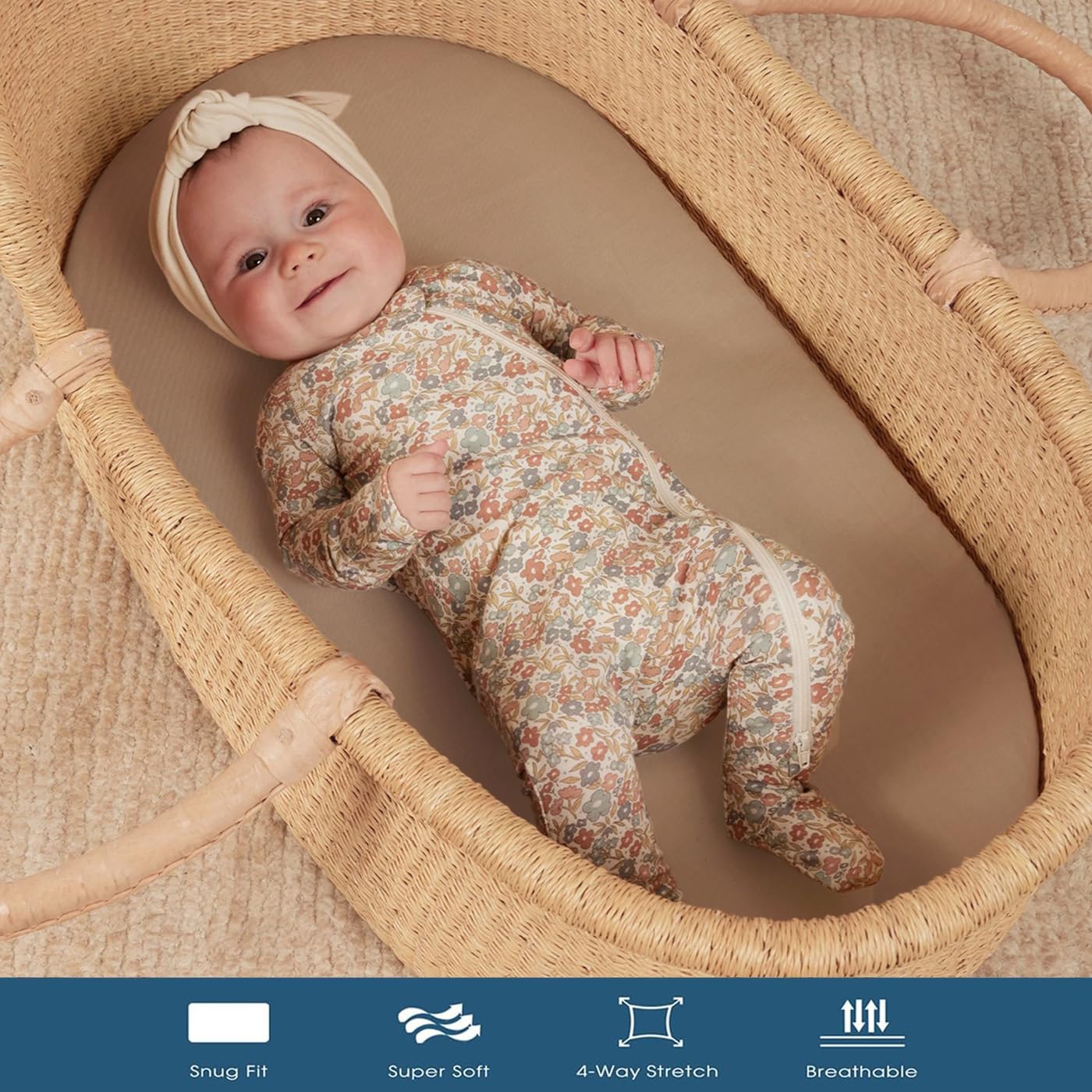 GRSSDER Stretchy Ultra Soft Fitted Bassinet Sheet 3 Pack, Universal Fit for Bassinets Baby Cradle Moses Basket Oval Rectangle Mattress Safe and Snug, Jersey Bassinet Sheets for Baby, Brown