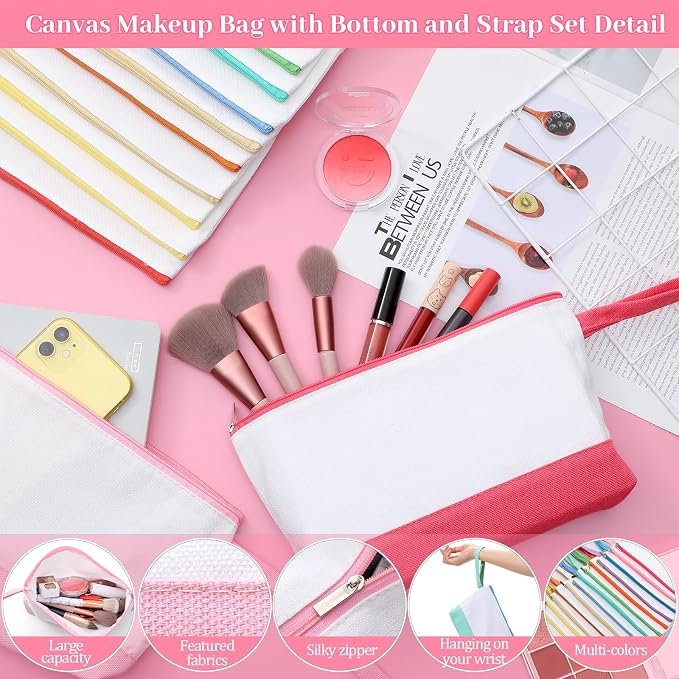 Silkfly 15 Pcs Cotton Canvas Makeup Bags Cosmetic Zipper Bags 10.2 x 5.5 x 2''