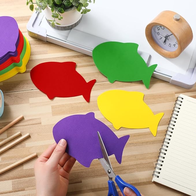 Ireer 48 Pcs Large Foam Fish Cutouts 6 Inch Colorful Fish Shapes Classroom