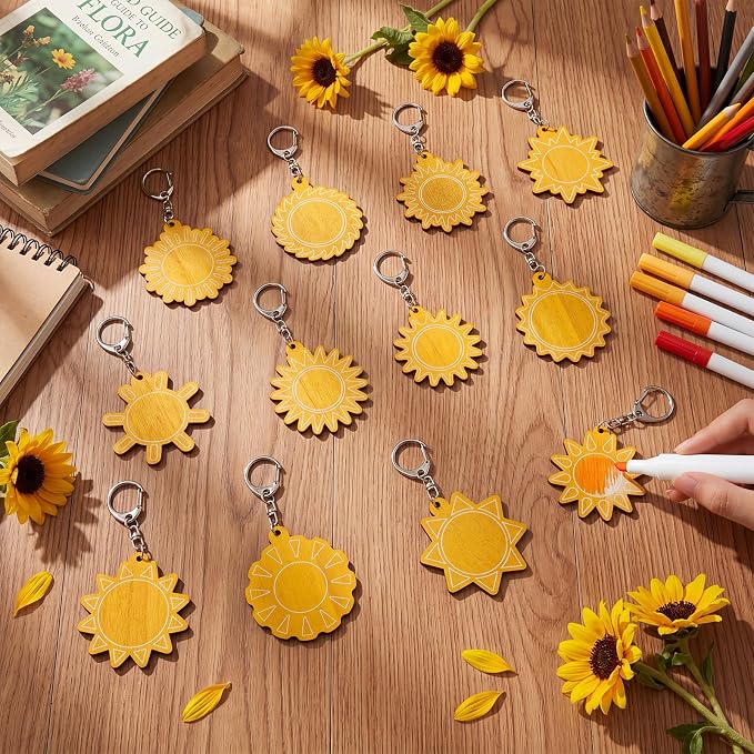 RattanView 24 Pcs Sun Craft DIY Wooden Sun Expressions Kits Color Your Own
