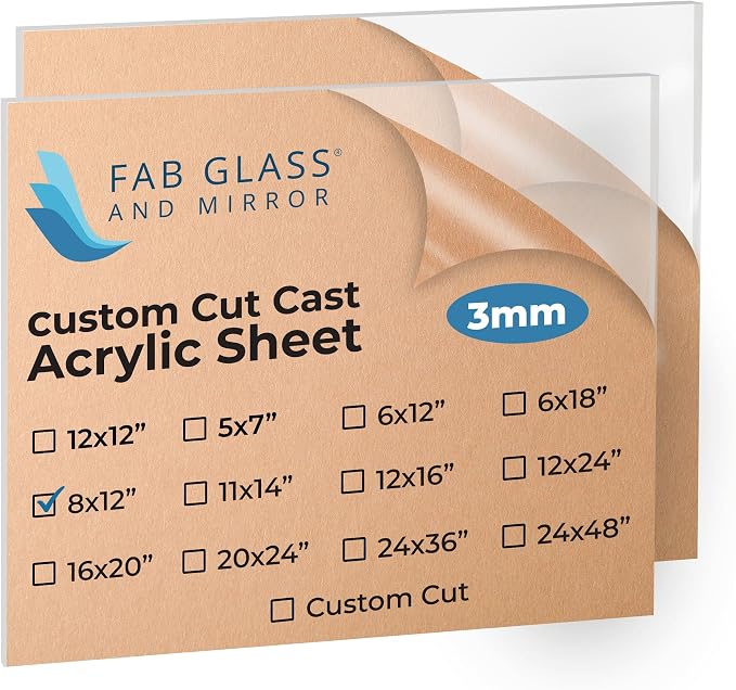Fab Glass and Mirror Pack of 2 Plastic PET Acrylic Lightweight 8"x12" Thick