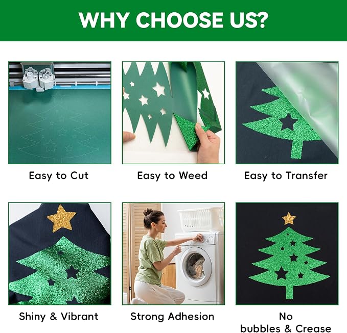 Aoder Green Glitter HTV Heat Transfer Vinyl: 12" x 10FT Green Glitter HTV Iron