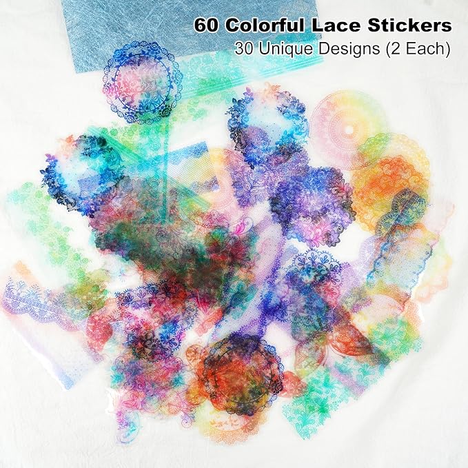 60 PCS Magic Color Boundary Lace Stickers – PET Transparent Dreamy Stickers