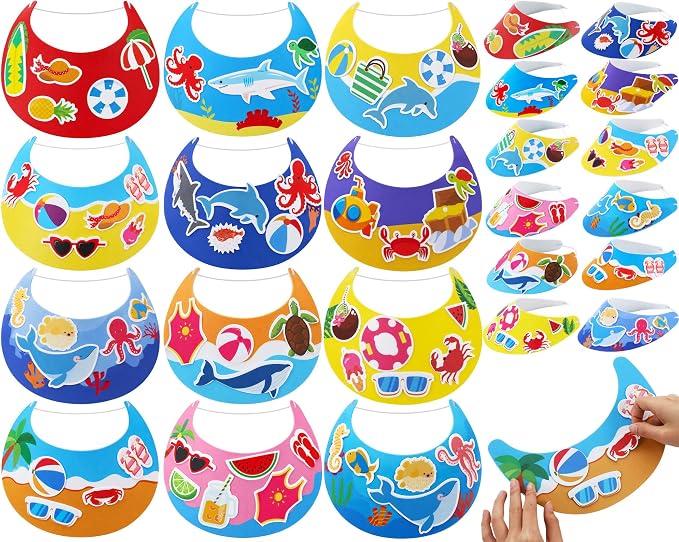 24Pcs EVA Foam Visor Summer Crafts Sun Hat Crafts Kits DIY Beach Sun Visor Hat
