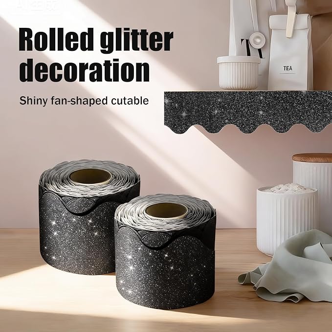 70Ft Shine Black Bulletin Board Borders，Scalloped Poster Boards Decorations Trim