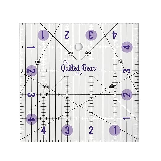 The Quilted Bear Square Quilting Ruler, Transparent Acrylic, Precise Bold Lines