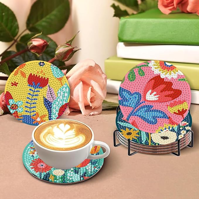 Benjenes 8PCS Flowers Diamond Art Coasters Kit