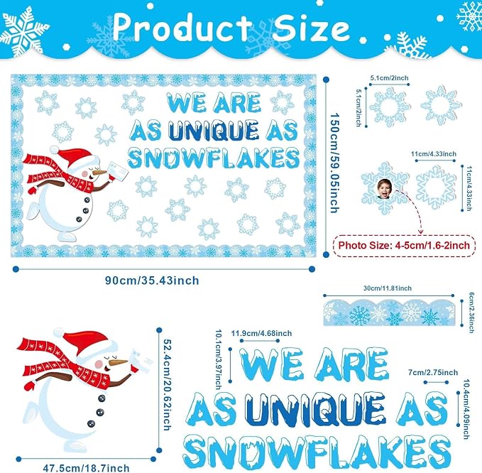 Winter Bulletin Board Decorations Snowflake Snowman Cutouts DIY Photo Craft We