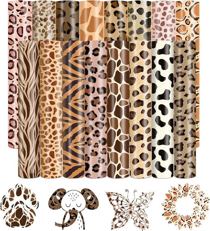 HTVSTD Leopard Heat Transfer Vinyl 16 Sheets 12×10in Iron on Vinyl | Animal