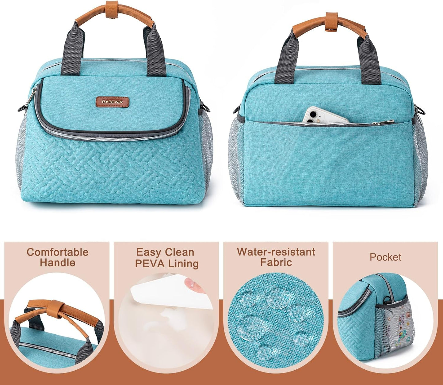Breastmilk Cooler Bag with Ice Pack Fits 6 Baby Bottles up to 9 Ounce, Wearable Breast Pumps Cooler Bag for Nursing Mom Daycare, Work, Travel- Aqua