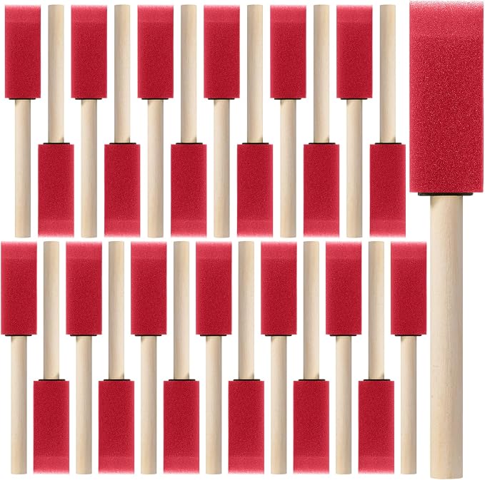 Bates- Foam Paint Brushes with Wood Handle, 1 Inch, 26 Pack, Sponge Brushes