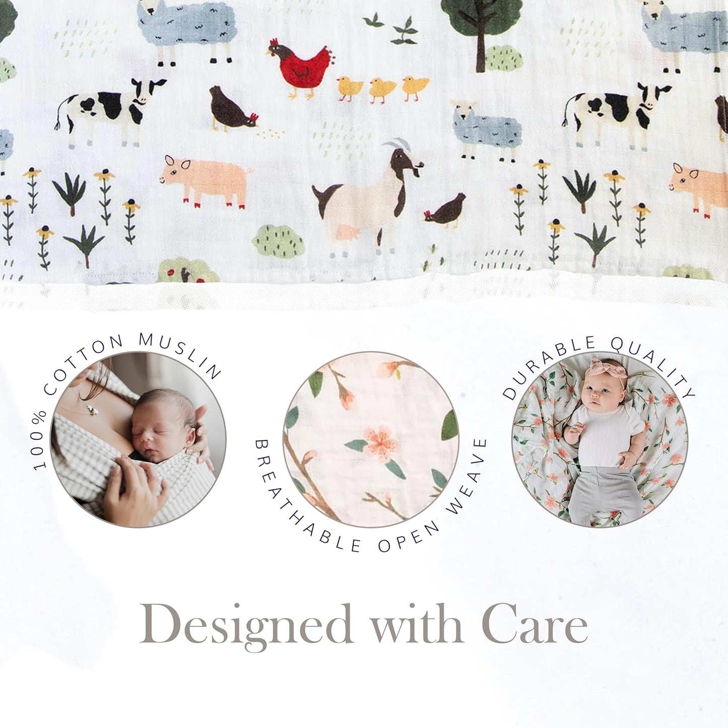 RED ROVR 100% Organic Cotton Muslin Swaddle | Newborn Receiving Blanket | Baby Wrap | Boy, Girl, Unisex | Soft, Lightweight, Breathable | Burping, Nursing | 44" x 44" | Family Farm