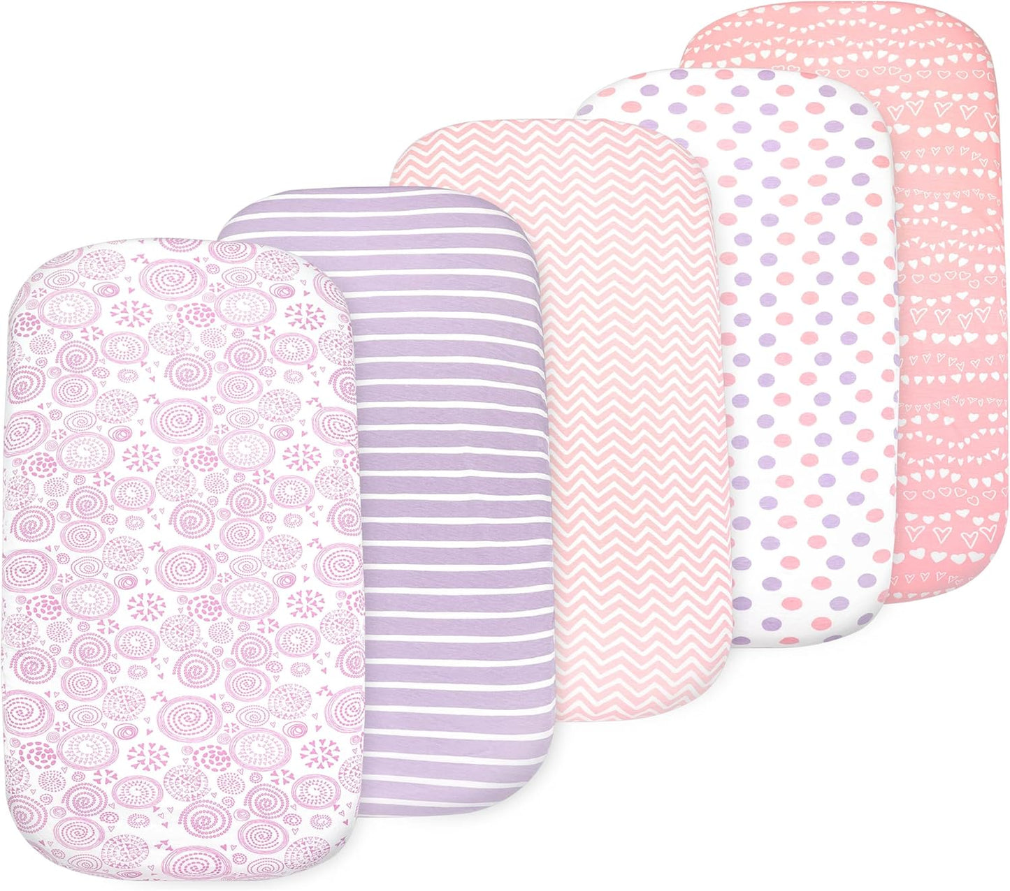Bassinet Sheets Girl– 5-Pack Soft Fitted Bassinet Sheets, Organic Cotton, Breathable & Cozy, Fits 32x16x4 Inch Rectangle, Oval & Hourglass Mattresses (Lavender-Pink)