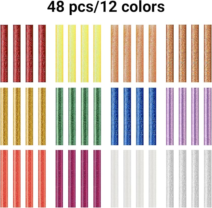 ENPOINT 48 Pack Glitter Colored Hot Glue Sticks, 0.43x4" Glitter Glue Sticks