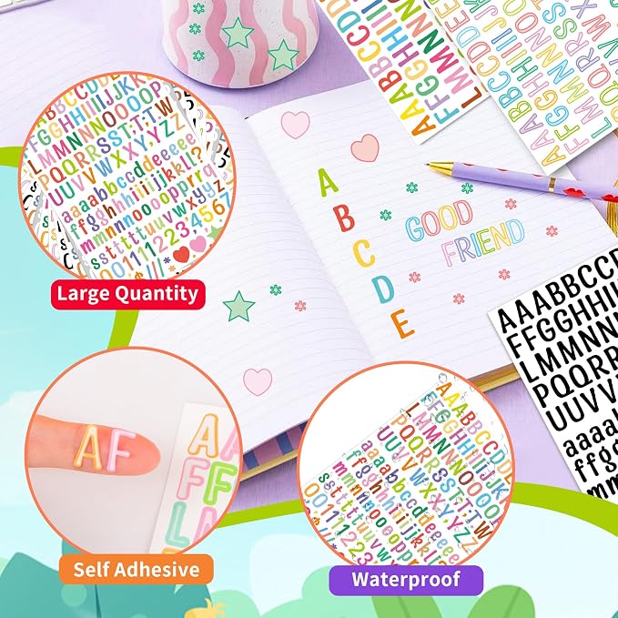 Letter Stickers 0.5 inch, Self-Adhesive Vinyl Waterproof ABC Letter Stickers