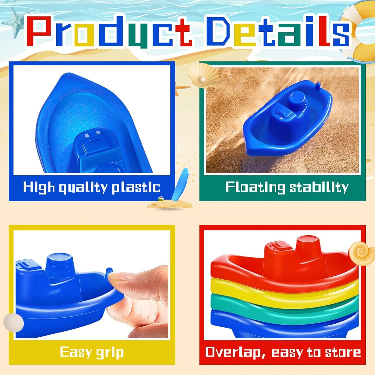 60 Pieces Little Boat Bath Boats Toy Bathtub Toys Stackable Boat Bath Toys Floating Plastic Pool and Bathtub Toys for Baby and Toddler Summer Water Toys, 4 Colors