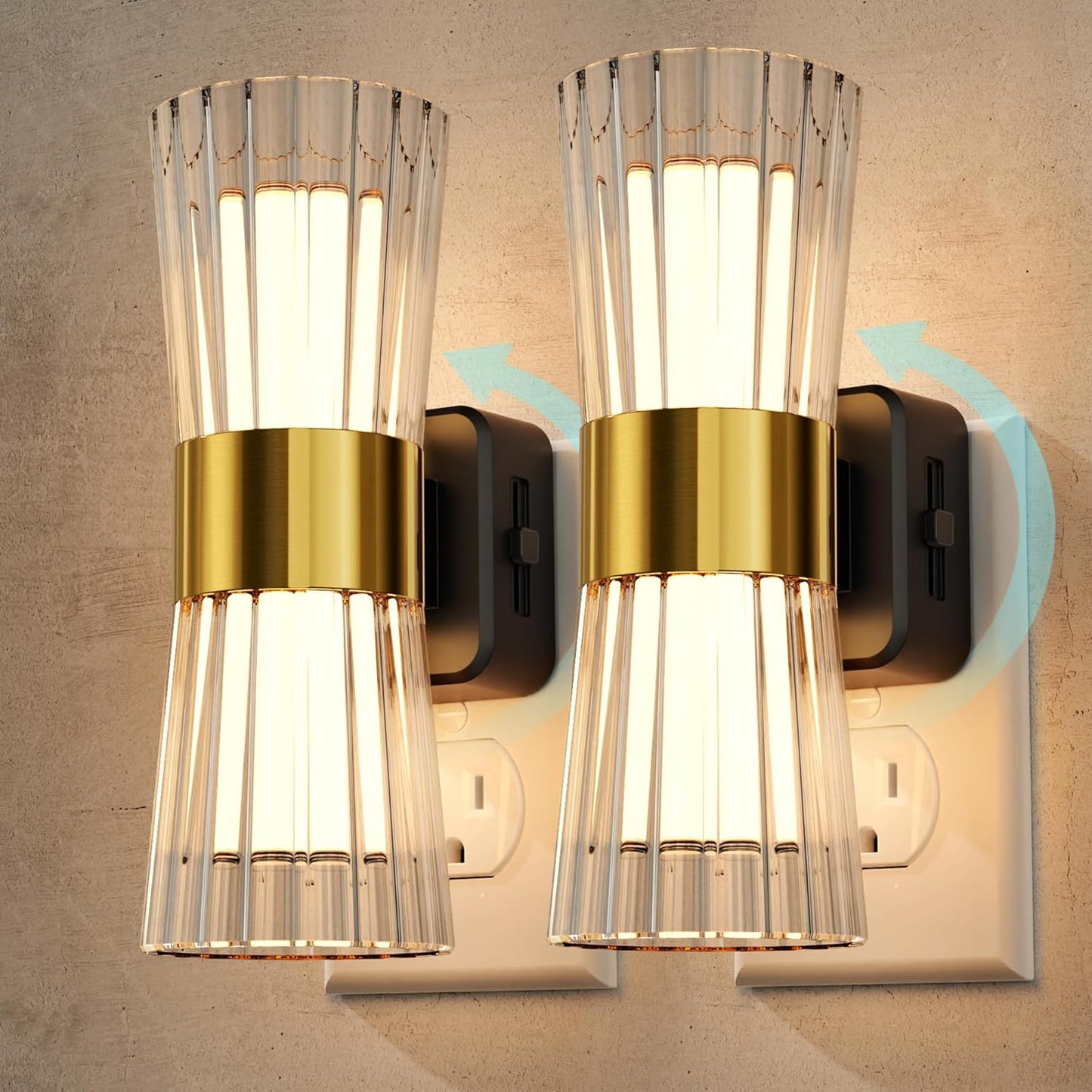 Night Light Plug into Wall, 2 Pack, 320° Rotation Night Light with Dusk to Dawn Light Sensor, Soft White 3000K, 0-100LM Adjustable Brightness, Unique Elegant Design for Use in Bedroom, Hallways