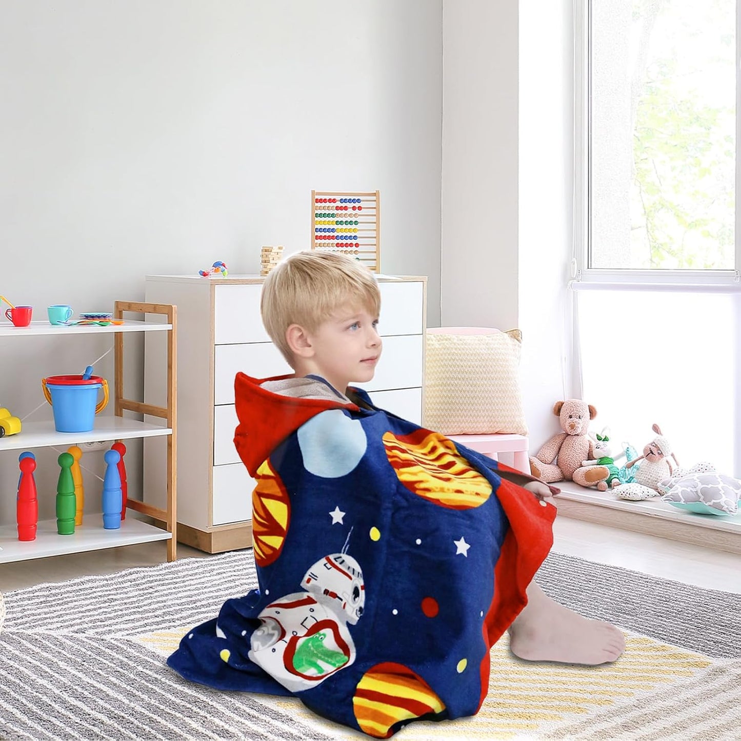 Kids Hooded Bath Towel-Soft Thick 100% Cotton Hooded Beach Towel for Kids 3-10 Years,Absorbent Fast-Drying Cute Toddler Bath & Swim Towel,for Boys & Girls 30"x50"(Space Navy)
