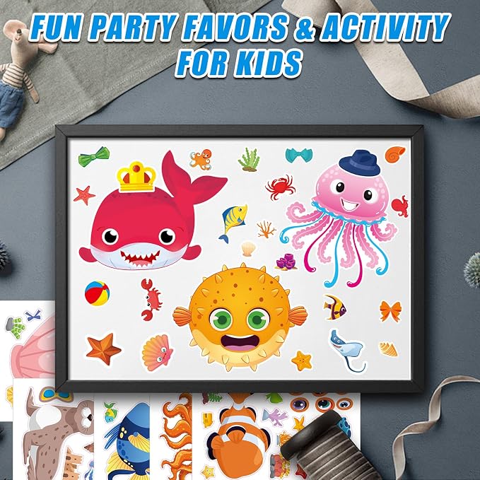 48 Sheets Create Funny Ocean Animals Stickers, Make a Face Stickers
