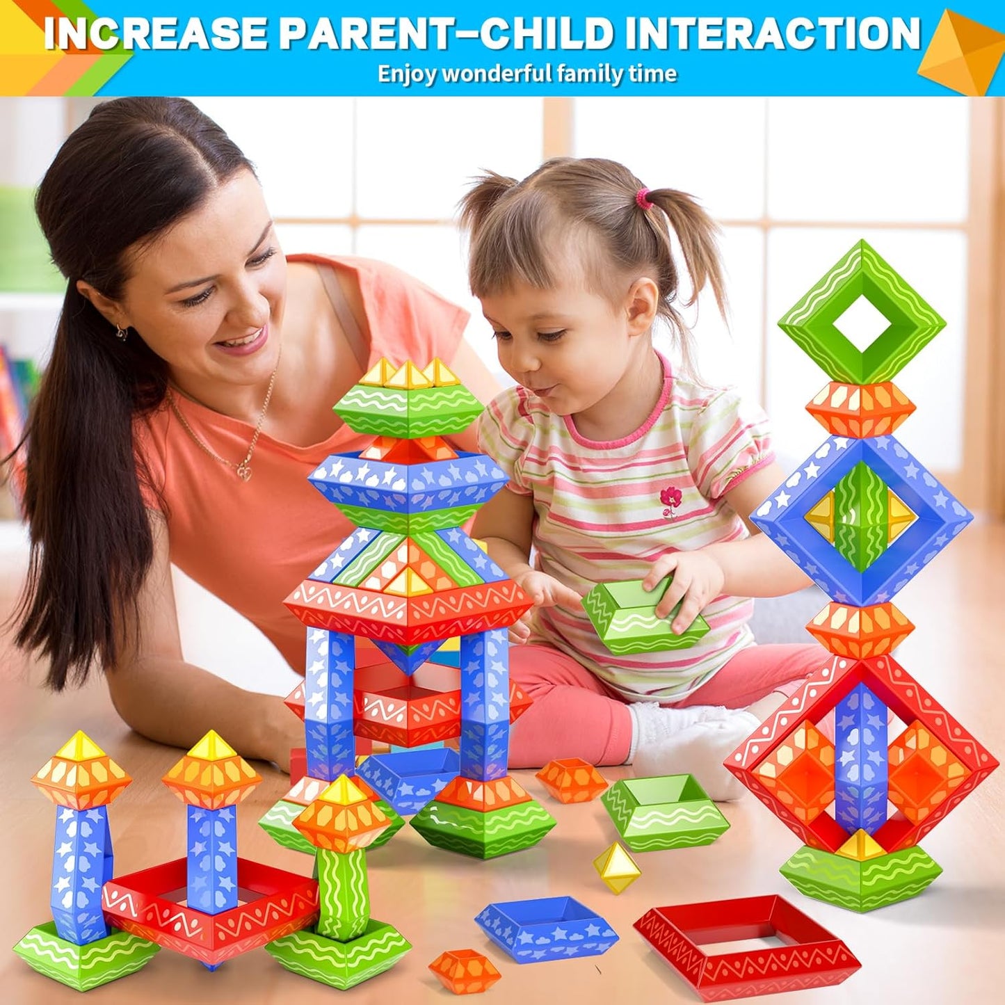 Doloowee Montessori Toys for Toddler1-3 3-5,60 PCS Stacking Building Toys Blocks Preschool Learning Activities Stem for Boys Girls Gifts Christmas Stocking Stuffers