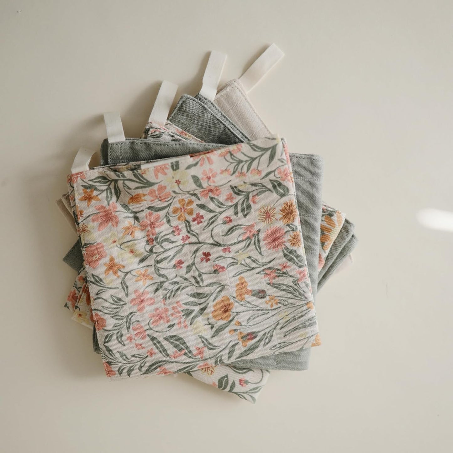 mushie Muslin Organic Cotton Washcloths 5-Pack (Pastel Blooms Combo) | Soft Wipes for Baby Cleanups and Bathing