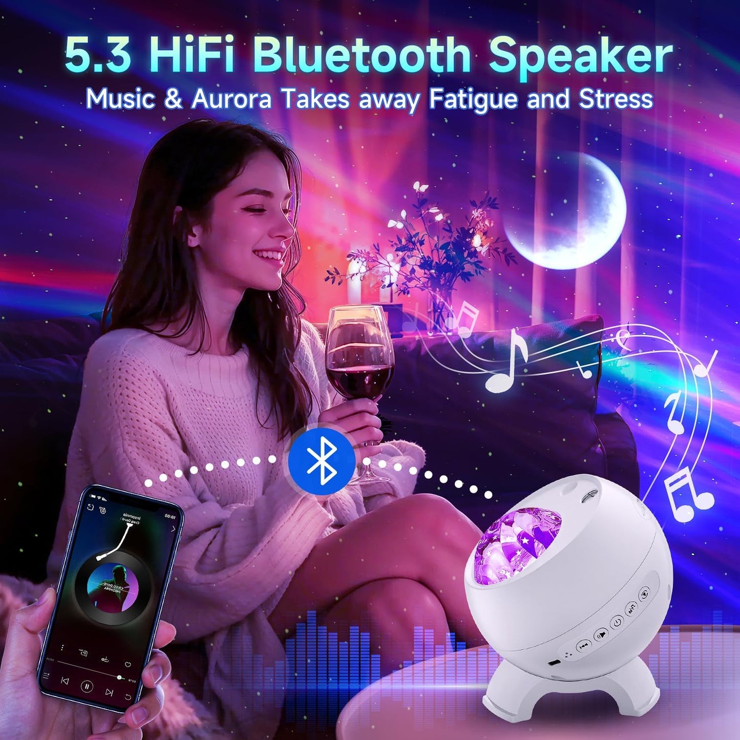 Galaxy Projector Northern Lights Projector,180 Lighting Modes Galaxy Light Projector, 15 White Noise&Bluetooth Northern Lights Projector, Remote+Timer Star Projector Galaxy Light Projector, Star Gifts