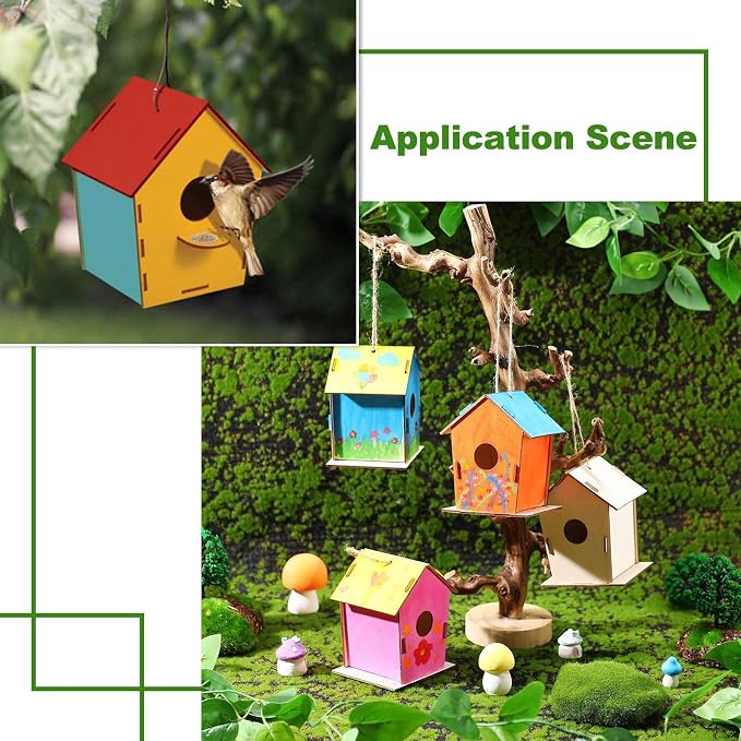 6 Sets 6 Styles Breeding Box Theme Unfinished Wood Bird House Hollow Star