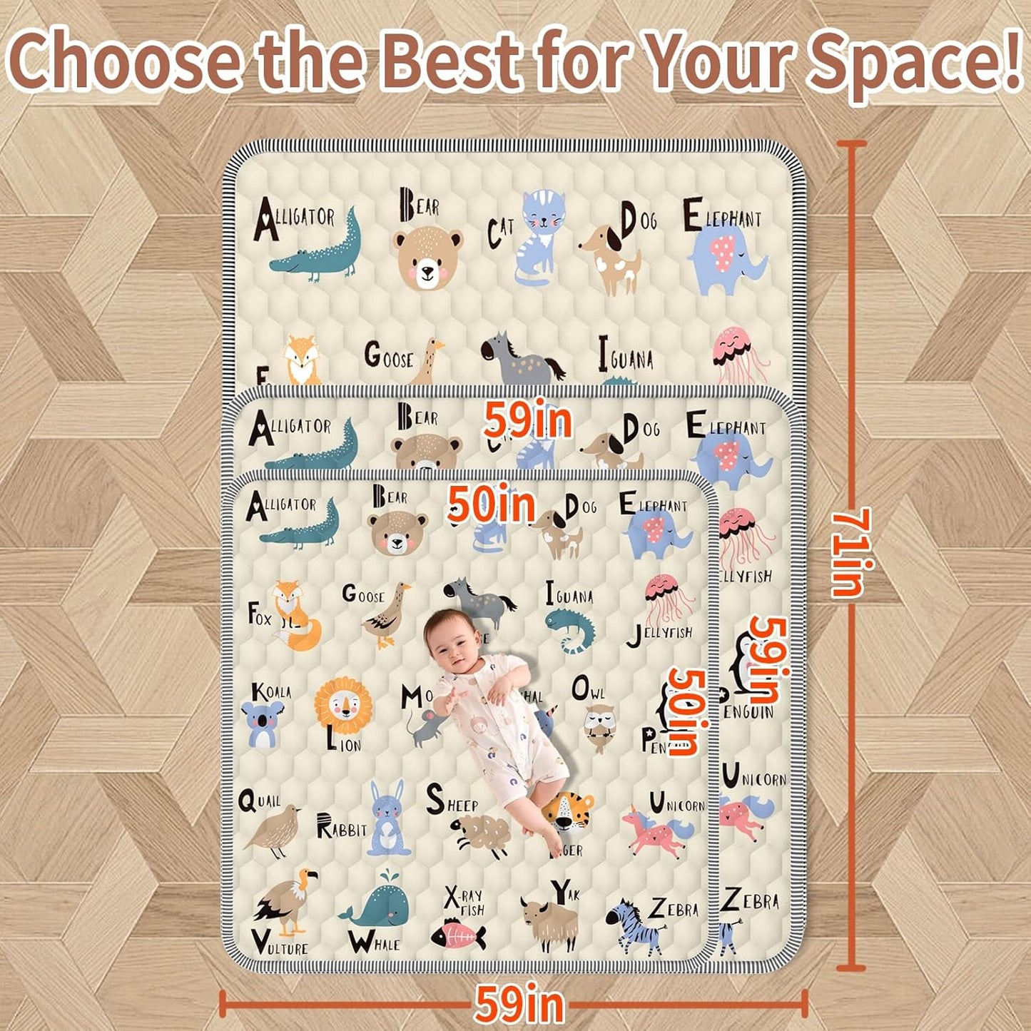 Baby Play Mat 59" X 71", Thickened Soft Floor, Waterproof and Non-Slip Crawling Play Pad, Machine Washable Foldable Crawling Mat for Floor Playpen