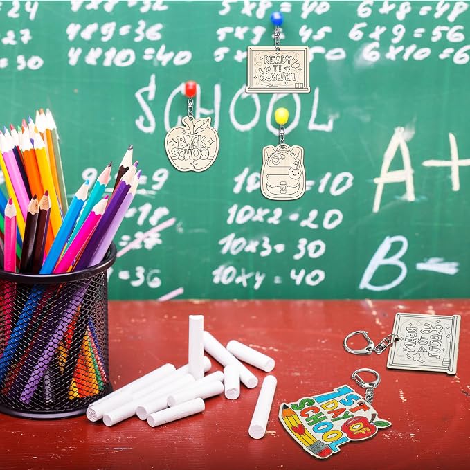 RattanView 24 Pcs Back to School Craft Color Your Own Keychains Diy Craft