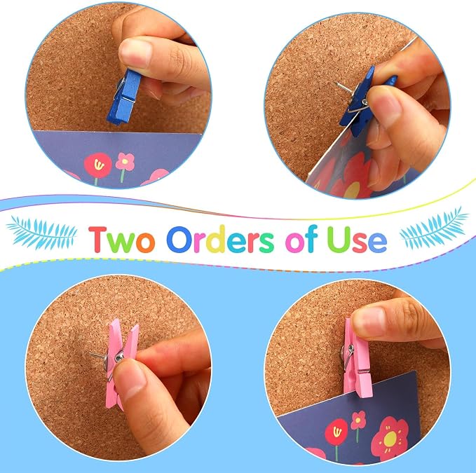 SANNIX 100Pcs Wooden Push Pin Clips, Bright Wooden Clips
