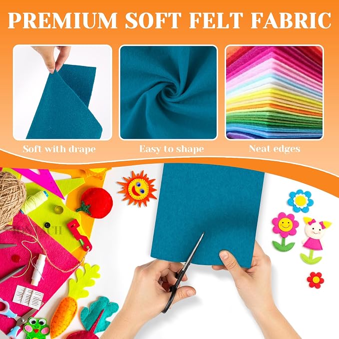 IONTACH 9" X 12" Felt Fabric Sheets 1.6mm Thick | Soft Felt
