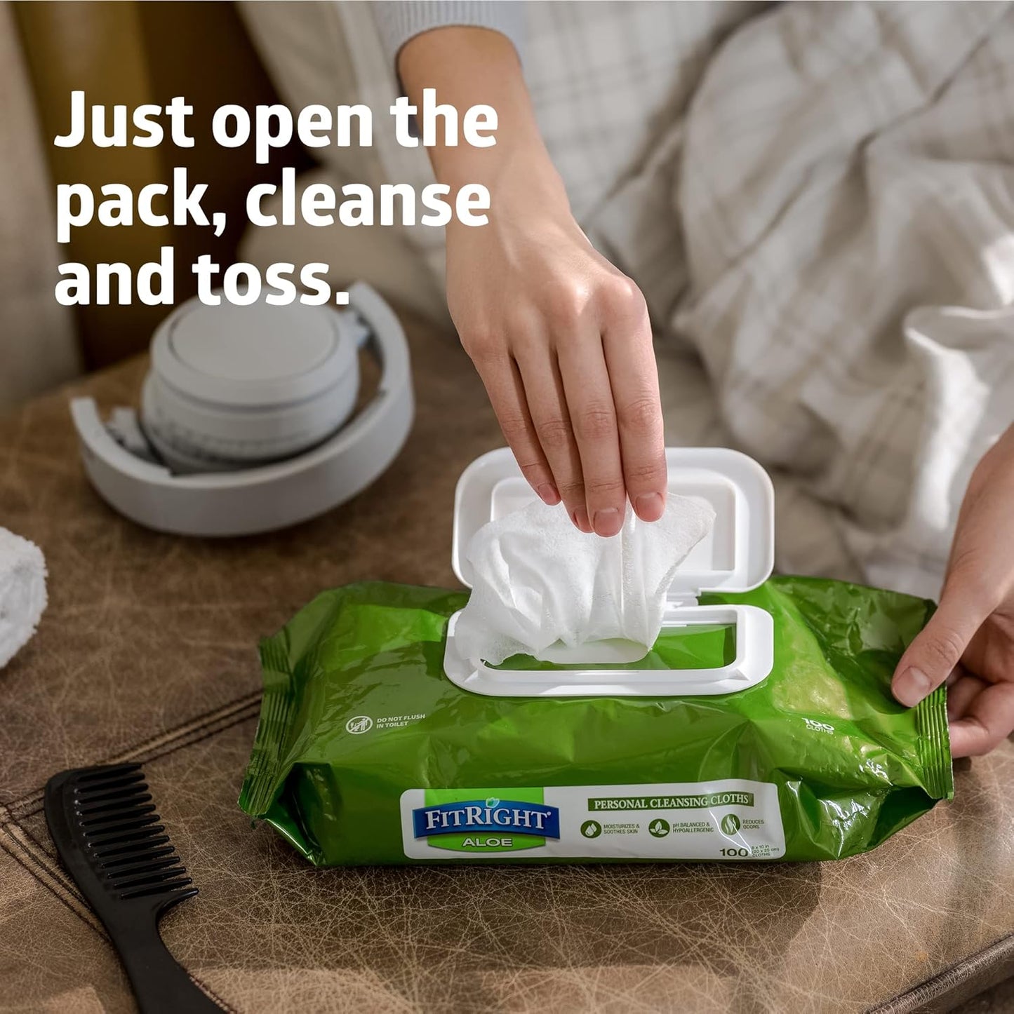 FitRight Personal Cleansing Wipes with Aloe (8x10 inch) | 600 Pieces Moisturizing Body Wipes for Adults Bathing and Incontinence Cleaning | Scented Cloth Adult Wipes for Elderly Care