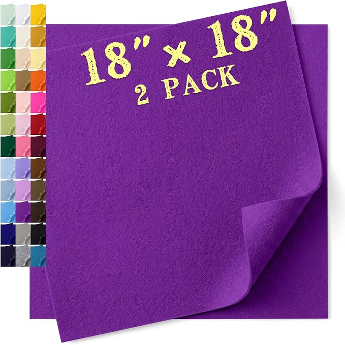 Felt Fabric Sheet 18 x 18 Inch, 1.6mm Thick | Soft and Flexible Nonwoven