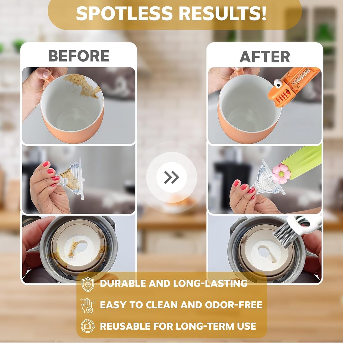 Cup Lid Cleaning Brush, 3 in 1 Cup Cleaner Brush New Multifunctional Lid Cleaner Lid Brush Cleaning Tool Multipurpose Bottle Gap Cleaner Brush Red