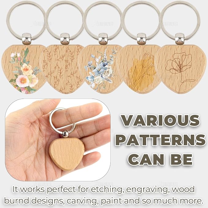 AUEAR, Blank Wooden Key Chain Wood Keychain Key Ring Key Tags Personalized EDC