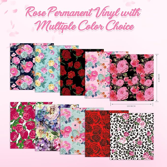 Tintnut Valentine's Day Permanent Vinyl 12x10in Rose 10Pcs Adhesive Vinyl |