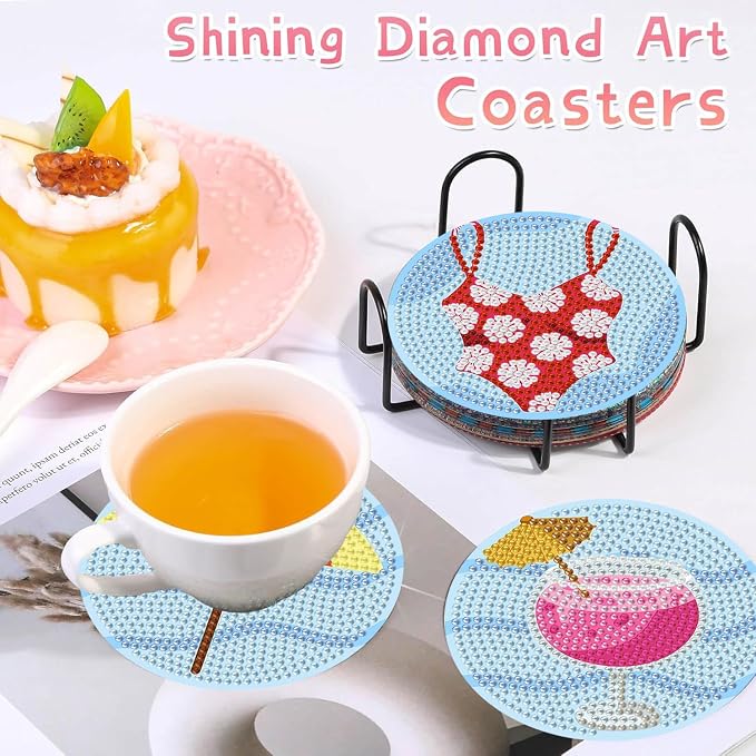 Benjenes 8PCS Summer Diamond Art Coasters Kit