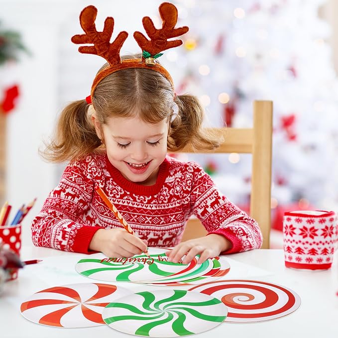 TaoBary 24 Pcs 7.09 Inch Christmas Candyland Peppermint Cutouts Candy Party