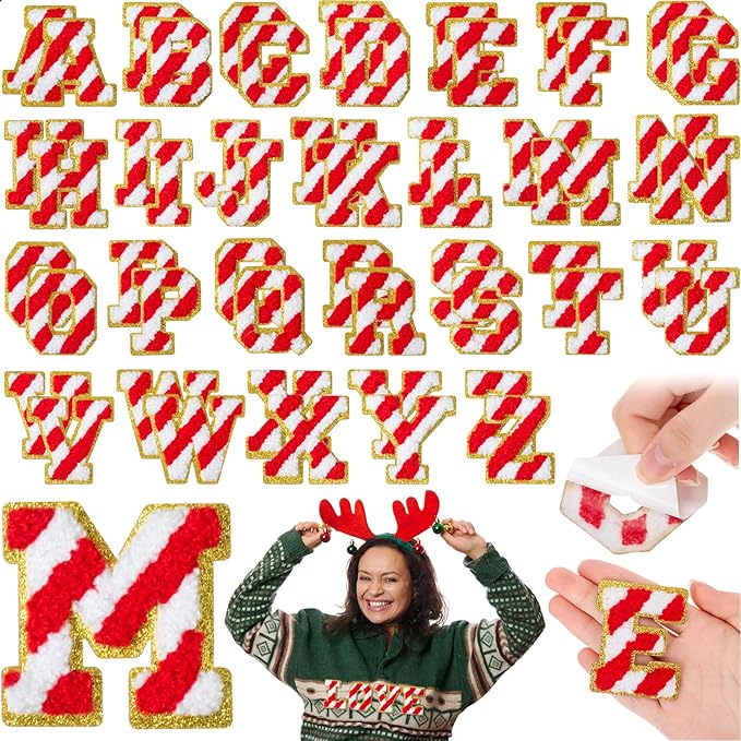 WILLBOND 52 Pcs Christmas Alphabet Patches 2.2 Inch Self Adhesive Letter