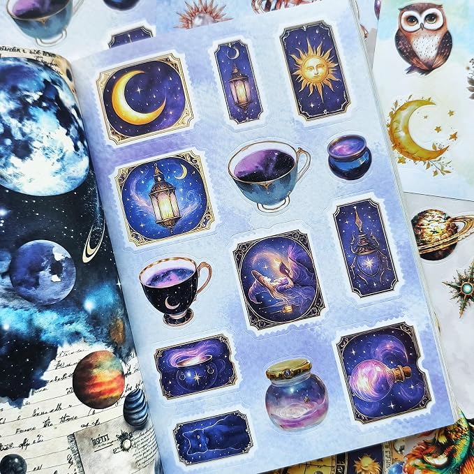 Vintage Astrology Sticker Book & Scrapbook Paper Pad, 40 Inner Pages