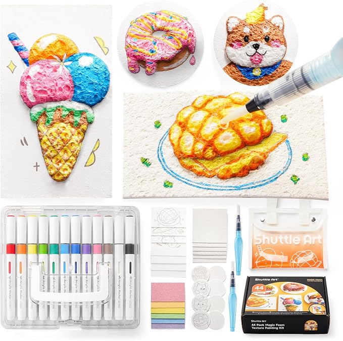 Shuttle Art 44 Pcs Magic Foam Texture Painting Kit, Including 28 Pcs Foam
