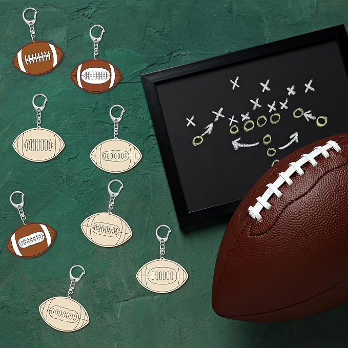 RattanView 24 Pcs Football Craft Color Your Own Keychains DIY Craft Wooden